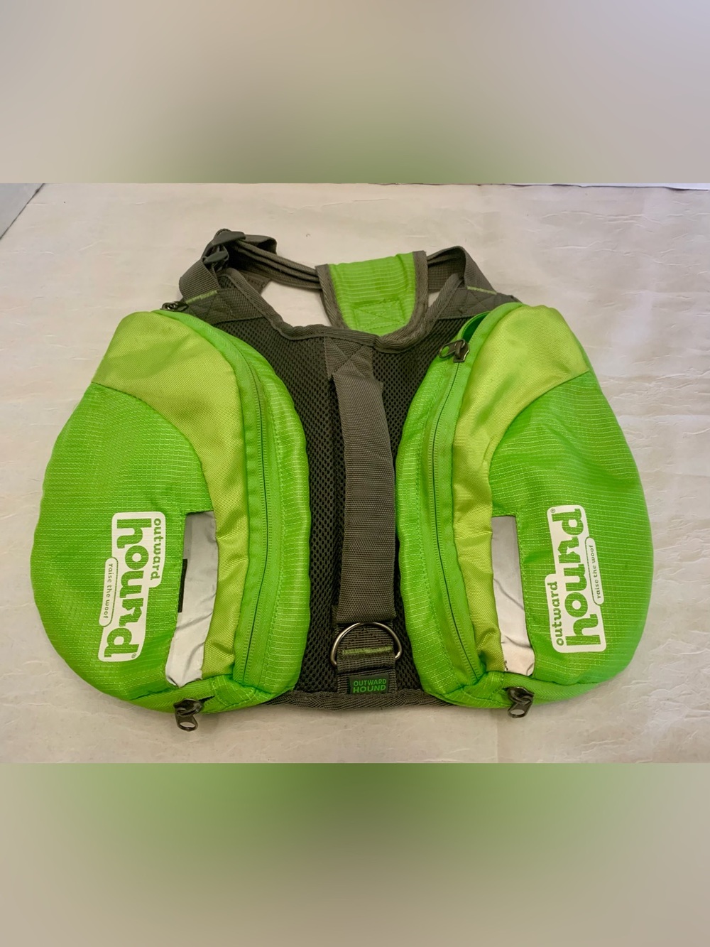 Dog Backpack Harness Hiking Saddlebag Outward Hound Zipper Pockets Green Large